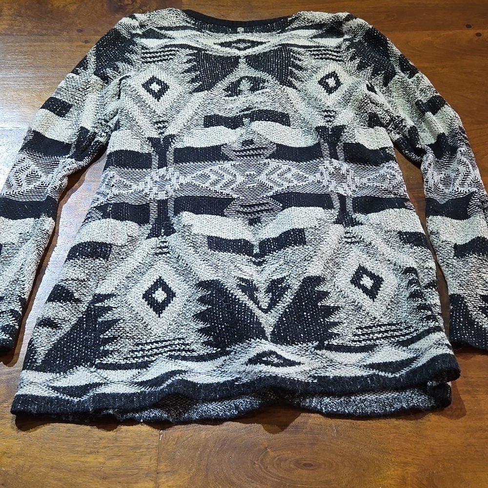 Lucky Brand Black & Cream Southwestern Open Cardigan Sweater Size Large - Picture 9 of 9